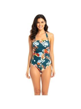 NWT Rachel Roy Classic Coverage Floral One-Piece Swimsuit Built-In Bra Size XL